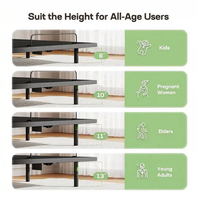 Alt view image 6 of 7 - MS01-2 Twin XL Adjustable Bed Base Massage, App Control & Under-Bed Nightlight, 4-Height Adjustable Frame, 3-Minute Tool-Free Assembly, Wireless Control