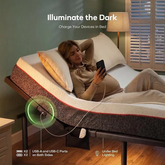 Alt view image 5 of 7 - MS01-2 Twin XL Adjustable Bed Base Massage, App Control & Under-Bed Nightlight, 4-Height Adjustable Frame, 3-Minute Tool-Free Assembly, Wireless Control