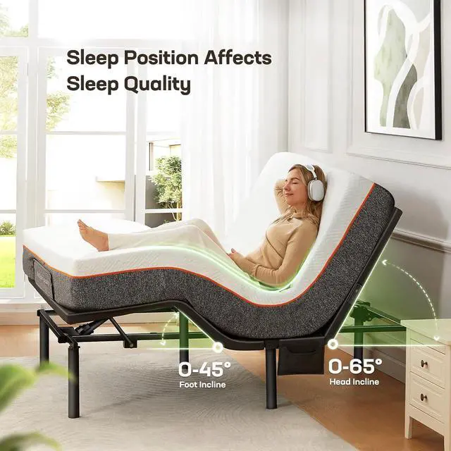 Alt view image 5 of 7 - MS01 Queen Adjustable Bed Frame + 10-inch Gel Memory Foam Mattress, Adjustable Bed Base with Under-Bed Nightlight, Wireless Remote Control Adjustable Bed with 4 Height Options, Queen