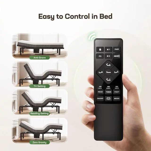 Alt view image 5 of 7 - MS01-1 Full Adjustable Bed Frame with Massage + 10-inch Gel Memory Foam Mattress, Adjustable Bed Base with Under-Bed Nightlight, Wireless Control Massage Adjustable Bed, Full