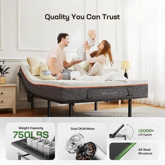 Alt view image 7 of 7 - MS01-1 Full Adjustable Bed Frame with Massage + 10-inch Gel Memory Foam Mattress, Adjustable Bed Base with Under-Bed Nightlight, Wireless Control Massage Adjustable Bed, Full