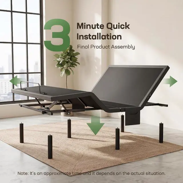 Alt view image 2 of 7 - Split King Adjustable Bed Base with Massage, Smart Dual Motor Bed Frame with Wireless Remote, Zero Gravity & Anti-Snore Mode, LED Night Light, 4 USB Ports, 3-Min Assembly