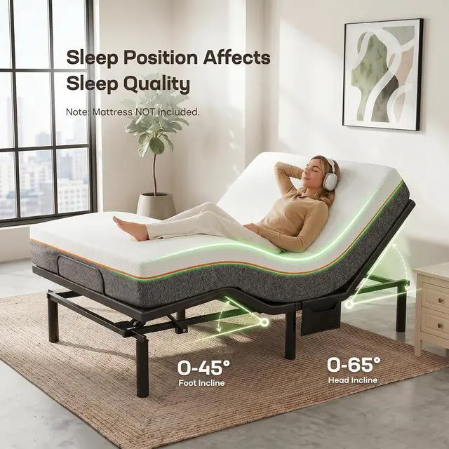Alt view image 3 of 7 - Split King Adjustable Bed Base with Massage, Smart Dual Motor Bed Frame with Wireless Remote, Zero Gravity & Anti-Snore Mode, LED Night Light, 4 USB Ports, 3-Min Assembly