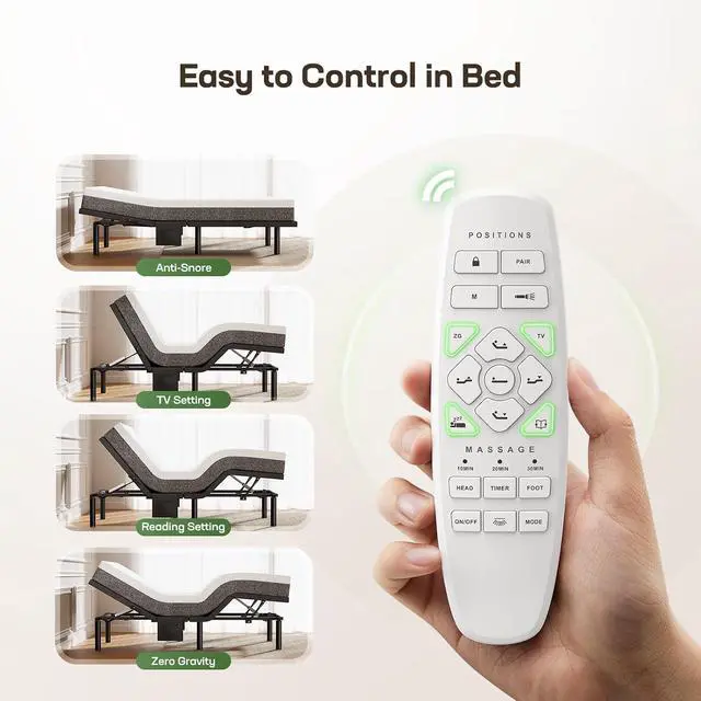 Alt view image 6 of 7 - Split King Adjustable Bed Base with Massage, Smart Dual Motor Bed Frame with Wireless Remote, Zero Gravity & Anti-Snore Mode, LED Night Light, 4 USB Ports, 3-Min Assembly
