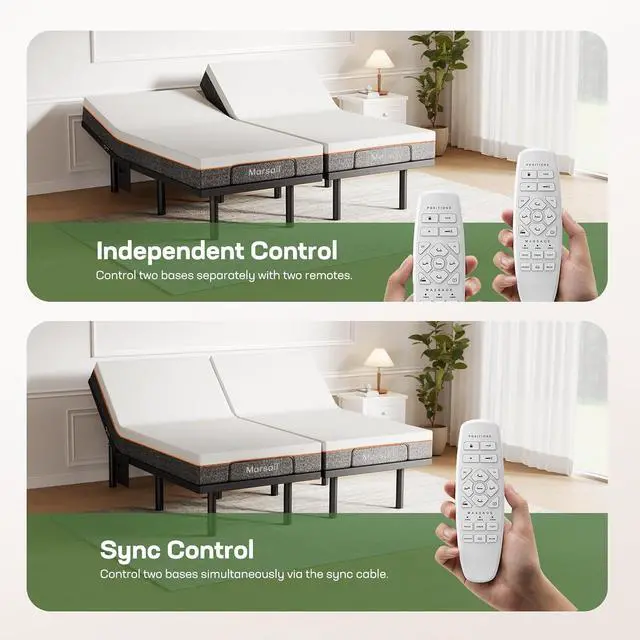 Alt view image 7 of 7 - Split King Adjustable Bed Base with Massage, Smart Dual Motor Bed Frame with Wireless Remote, Zero Gravity & Anti-Snore Mode, LED Night Light, 4 USB Ports, 3-Min Assembly