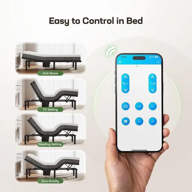 Alt view image 3 of 7 - Queen Adjustable Bed Base with Massage-APP Connects Adjustable Bed Frame with 4 Height Options, 3 Minutes Fast Assembly, Wireless Control Adjustable Bed with Under-Bed Nightlight