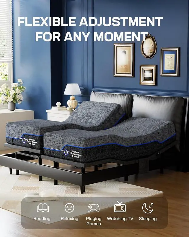 Alt view image 4 of 7 - NS0 Adjustable Base with Mattress Set, Queen Adjustable Bed Frame + 10-inch Cooling Gel Memory Foam Mattress, Dual Motor Bed Frame with Wireless Remote, CertiPUR-US Certified