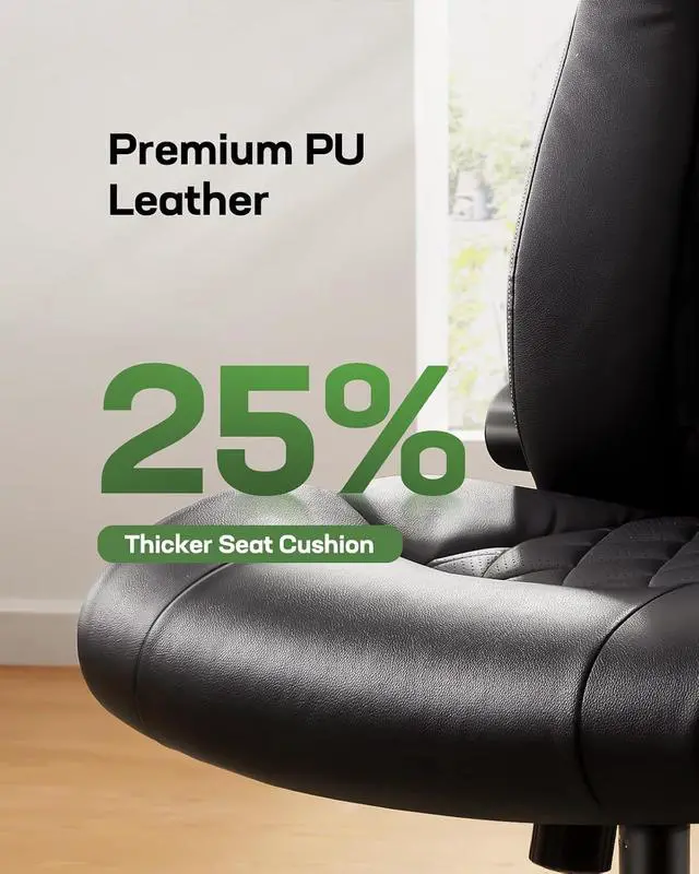 Alt view image 3 of 7 - Executive Office Chair Ergonomic Desk Chair with Flip-up Armrests PU Leather Height-Adjustable Swivel Rolling Dark