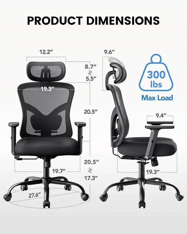 Alt view image 2 of 7 - Ergonomic Office Chair with Padded Lumbar Support, 2D Headrest, Adjustable Armrests, Upgraded Contoured Seat Cushion, 130° Rocking Tilt, Computer Gaming Chair for Home Office
