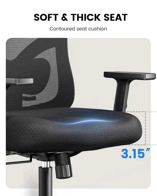 Alt view image 4 of 7 - Ergonomic Office Chair with Padded Lumbar Support, 2D Headrest, Adjustable Armrests, Upgraded Contoured Seat Cushion, 130° Rocking Tilt, Computer Gaming Chair for Home Office