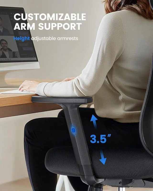 Alt view image 7 of 7 - Ergonomic Office Chair with Padded Lumbar Support, 2D Headrest, Adjustable Armrests, Upgraded Contoured Seat Cushion, 130° Rocking Tilt, Computer Gaming Chair for Home Office