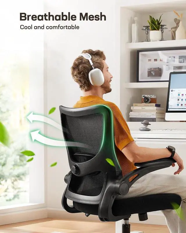 Alt view image 7 of 7 - Drafting Chair, Tall Office Chair with 2D Lumbar Support, Standing Desk Chair with Padded Flip-Up Armrests & Adjustable Footrest Ring, Black