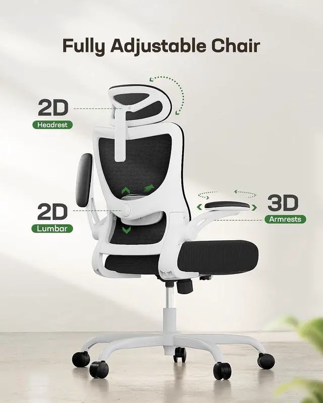 Alt view image 2 of 7 - Ergonomic Office Chair: Office Desk Chair with High Back Mesh and Adjustable Lumbar Support Rolling Work Swivel Task Chairs with Wheel 3D Armrests and Headrest