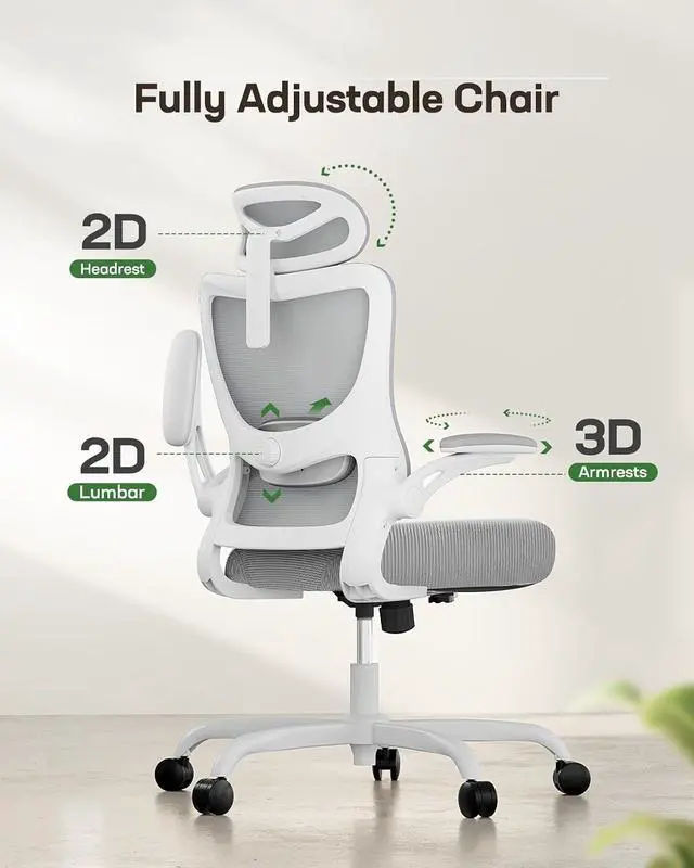 Alt view image 2 of 7 - Ergonomic Office Chair: Office Computer Desk Chair with High Back Mesh and Adjustable Lumbar Support Rolling Work Swivel Task Chairs with Wheel 3D Armrests and Headrest