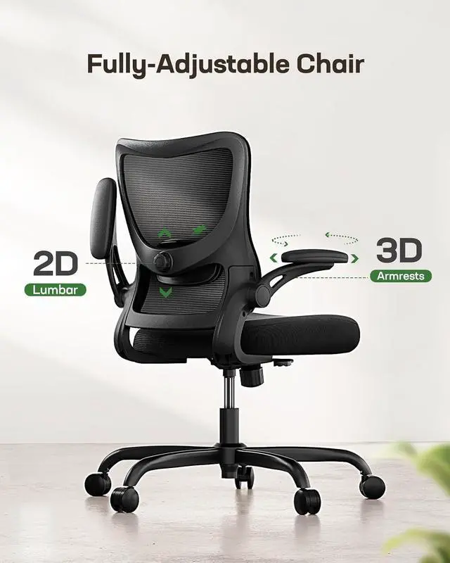 Alt view image 2 of 7 - Ergonomic Office Chair with Adjustable Lumbar Support, 3-Way PU Armrests & Breathable Mesh for Home Office and Gaming