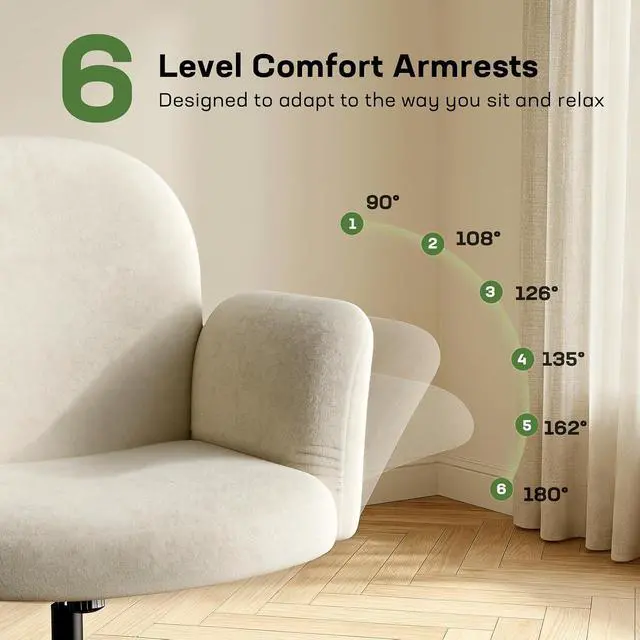 Alt view image 3 of 7 - Criss Cross Office Chair with Adjustable Armrests & Wheels, Vanity Chair with Wide Cushion, Reclining Back, Soft Chenille Fabric, Desk Chair for Home Office, Makeup Room, Bedroom, Beige