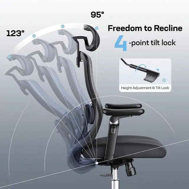 Alt view image 5 of 7 - Ergonomic Office Chair with 6D Armrests, Ergonomic Chair with 3D Adjustable Headrest, Slide Seat, Lumbar Support, and 4-Position Tilt Lock Big and Tall Office Chair with 330 lbs Capacity