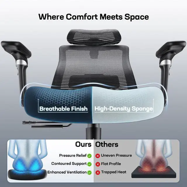 Alt view image 4 of 7 - Ergonomic Office Chair with 6D Armrests, Ergonomic Chair with 3D Adjustable Headrest, Slide Seat, Lumbar Support, and 4-Position Tilt Lock Big and Tall Office Chair with 330 lbs Capacity