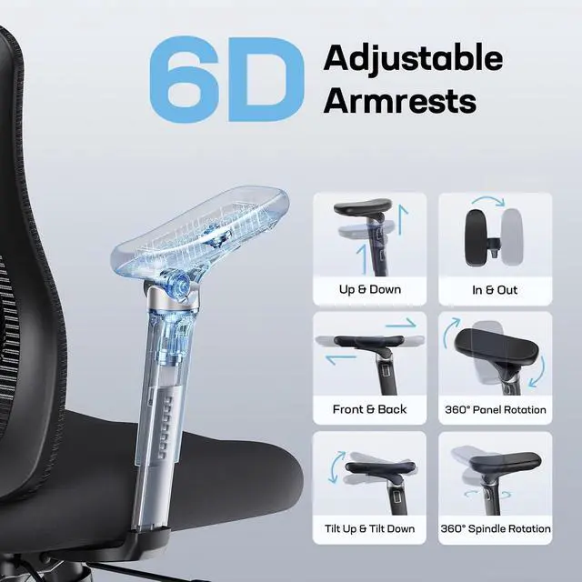 Alt view image 7 of 7 - Ergonomic Office Chair with 6D Armrests, Ergonomic Chair with 3D Adjustable Headrest, Slide Seat, Lumbar Support, and 4-Position Tilt Lock Big and Tall Office Chair with 330 lbs Capacity