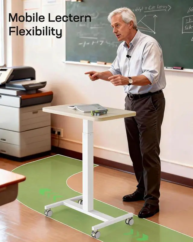 Alt view image 6 of 7 - Mobile Standing Desk, Wider Height Adjustable Computer Desk, Rolling Sit Stand Desk with 4 Lockable Wheels, Ergonomic Desk for Home Office and Classroom, Natural