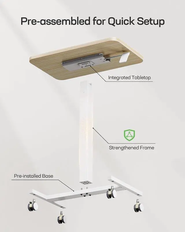 Alt view image 7 of 7 - Mobile Standing Desk, Wider Height Adjustable Computer Desk, Rolling Sit Stand Desk with 4 Lockable Wheels, Ergonomic Desk for Home Office and Classroom, Natural