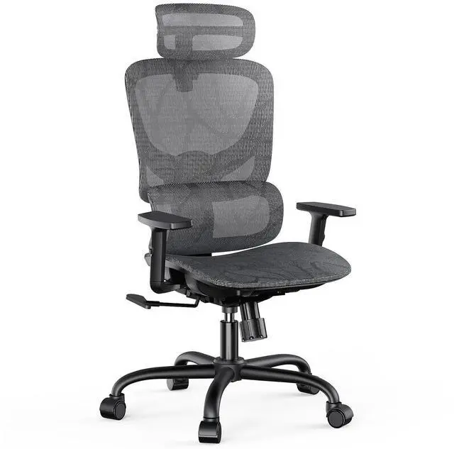 Main image of Ergonomic Mesh Office Chair with Flexible Adjustment Lumbar Support, High Back Desk Computer Chair with 2D Wide Headrest, Armrests, 130° Rocking Tilt, Home Office Chair for Long Hours, Grey