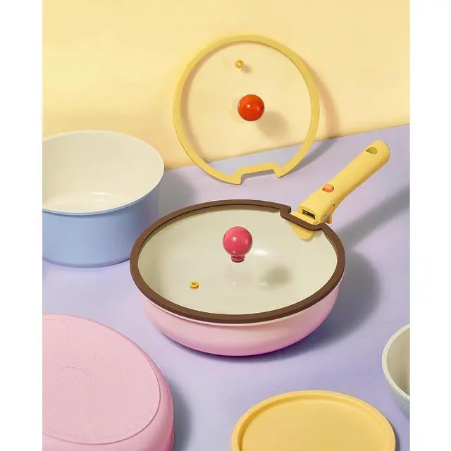Alt view image 3 of 7 - 20pcs Ceramic Cookware Set Detachable Handle, Pots and Pans Set Nonstick, Induction Cookware with Removable Handle, RV Dishwasher Oven Safe, PFOA Free