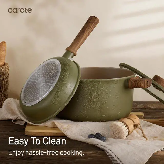 Alt view image 5 of 7 - 21pcs Ceramic Cookware Set Nonstick Pots and Pans set, Induction Cookware Set Kitchen Cooking Sets, Pot and Pan Non Stick w/Frying pan (PFOS, PFOA Free), Green