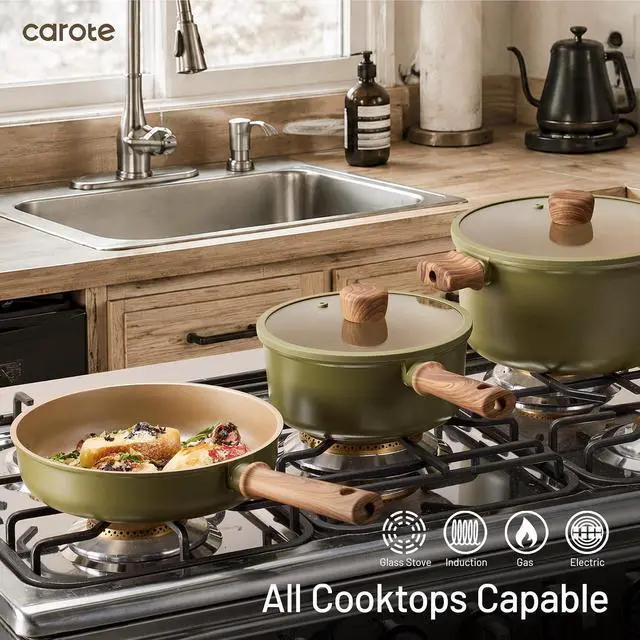 Alt view image 6 of 7 - 21pcs Ceramic Cookware Set Nonstick Pots and Pans set, Induction Cookware Set Kitchen Cooking Sets, Pot and Pan Non Stick w/Frying pan (PFOS, PFOA Free), Green