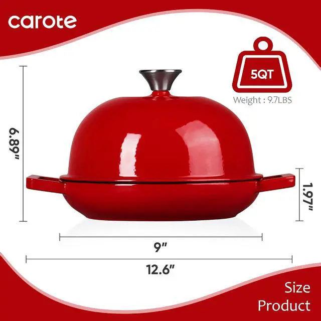 Alt view image 2 of 7 - Enameled Cast Iron Bread Dutch Oven, Round Bread Oven Pot with Dome Lid for Homemade Sourdough Bread Baking, Healthy & Non-Toxic, Dual Handles, All Stovetop Compatible, Oven Safe up to 500° F, 5 Quart
