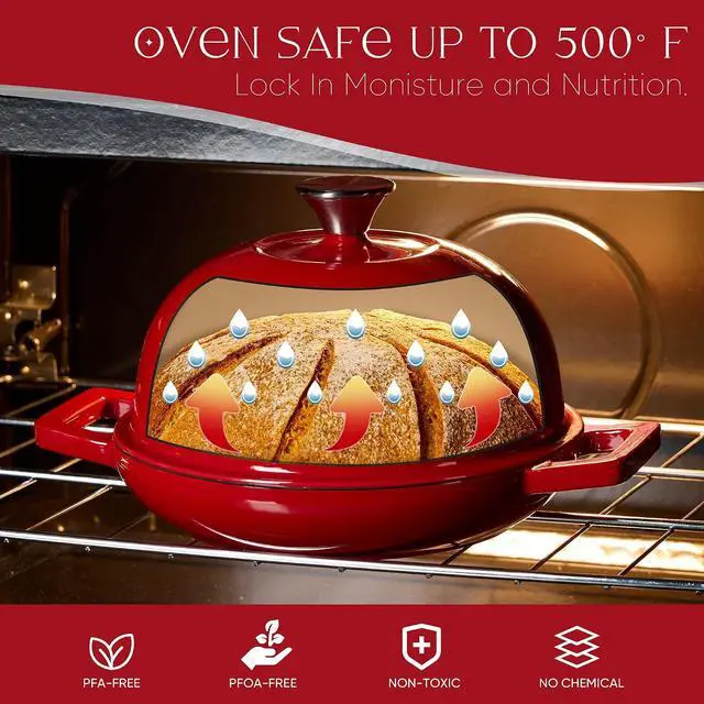 Alt view image 3 of 7 - Enameled Cast Iron Bread Dutch Oven, Round Bread Oven Pot with Dome Lid for Homemade Sourdough Bread Baking, Healthy & Non-Toxic, Dual Handles, All Stovetop Compatible, Oven Safe up to 500° F, 5 Quart