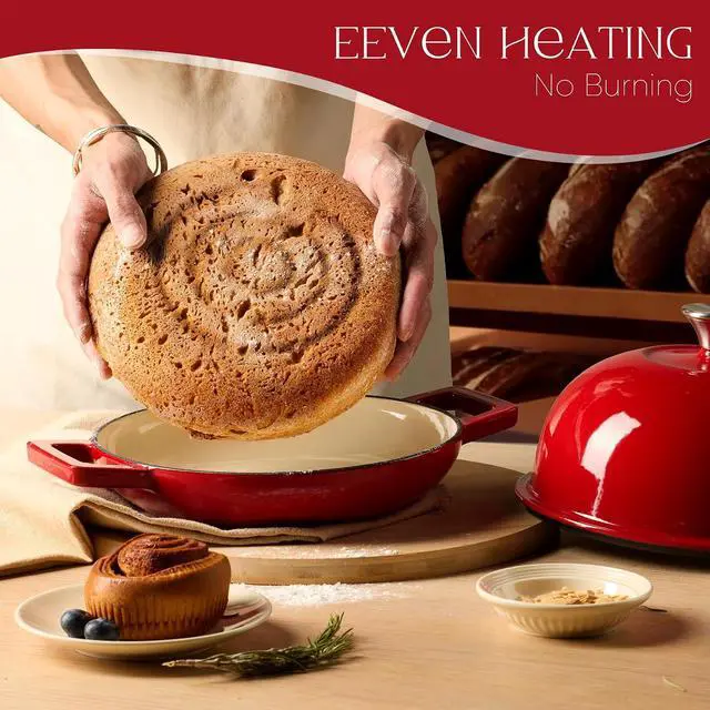 Alt view image 4 of 7 - Enameled Cast Iron Bread Dutch Oven, Round Bread Oven Pot with Dome Lid for Homemade Sourdough Bread Baking, Healthy & Non-Toxic, Dual Handles, All Stovetop Compatible, Oven Safe up to 500° F, 5 Quart