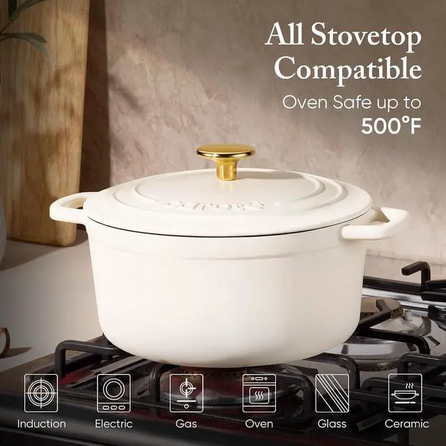 Alt view image 3 of 7 - Enameled Cast Iron Dutch Oven Pot with Lid, 4 QT Dutch Ovens, Heavy-Duty Cast Iron Pot for Sourdough Bread Baking, Braising, Stews, Roasting, Healthy & Non-Toxic, Dual Handles, All Stovetop Compatible
