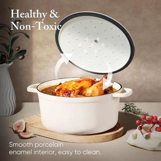 Alt view image 4 of 7 - Enameled Cast Iron Dutch Oven Pot with Lid, 4 QT Dutch Ovens, Heavy-Duty Cast Iron Pot for Sourdough Bread Baking, Braising, Stews, Roasting, Healthy & Non-Toxic, Dual Handles, All Stovetop Compatible