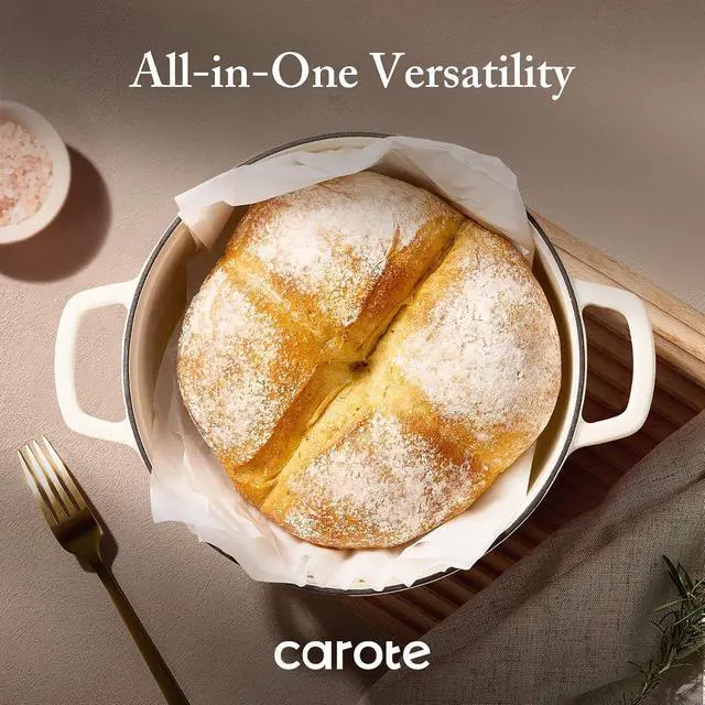 Alt view image 5 of 7 - Enameled Cast Iron Dutch Oven Pot with Lid, 4 QT Dutch Ovens, Heavy-Duty Cast Iron Pot for Sourdough Bread Baking, Braising, Stews, Roasting, Healthy & Non-Toxic, Dual Handles, All Stovetop Compatible