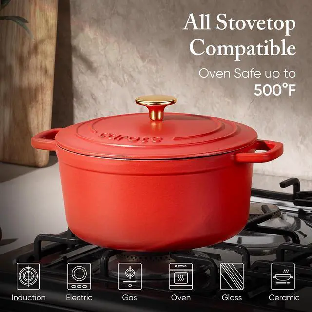 Alt view image 3 of 7 - Enameled Cast Iron Dutch Oven Pot with Lid, 4 QT Dutch Ovens, Heavy-Duty Cast Iron Pot for Sourdough Bread Baking, Braising, Stews, Roasting, Healthy & Non-Toxic, Dual Handles, All Stovetop Compatible