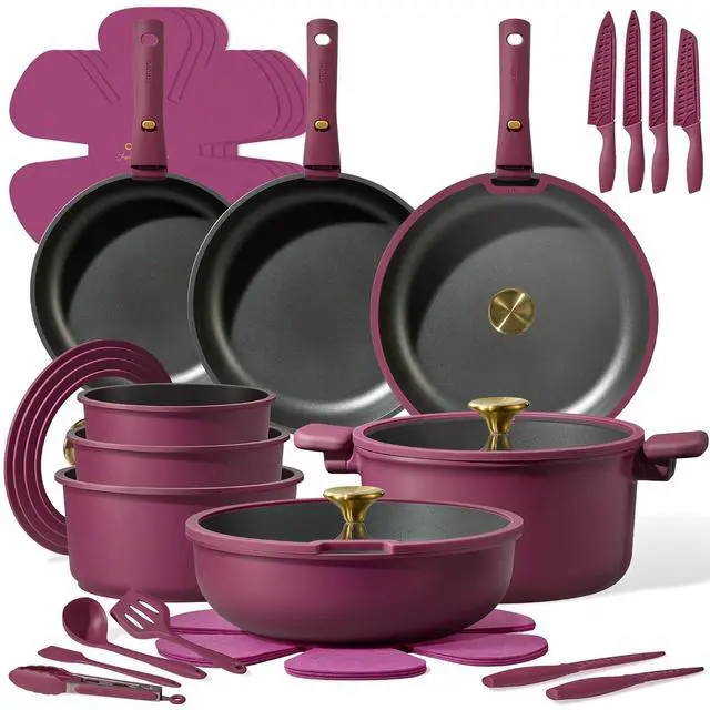 Main image of 38-Piece Nonstick Pots and Pans Set with Knife Set, Cookware Sets with Detachable Handle, Kitchen Cooking Set - Camping Cookware, Dishwasher & Oven Safe, Induction Compatible