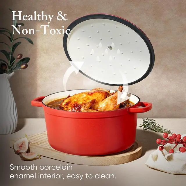 Alt view image 4 of 7 - Enameled Cast Iron Dutch Oven Pot with Lid, 4 QT Dutch Ovens, Heavy-Duty Cast Iron Pot for Sourdough Bread Baking, Braising, Stews, Roasting, Healthy & Non-Toxic, Dual Handles, All Stovetop Compatible