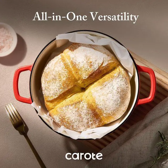 Alt view image 5 of 7 - Enameled Cast Iron Dutch Oven Pot with Lid, 4 QT Dutch Ovens, Heavy-Duty Cast Iron Pot for Sourdough Bread Baking, Braising, Stews, Roasting, Healthy & Non-Toxic, Dual Handles, All Stovetop Compatible