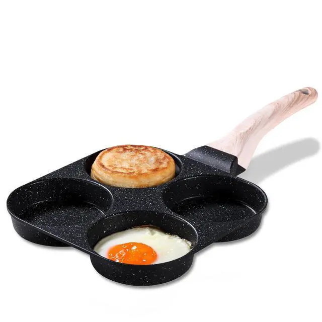 Alt view image 3 of 7 - Egg Pan Omelette Pan, 4-Cup Nonstick Granite Omelette Skillet - Pancake Pan and Healthy Egg Cooker Suitable for Gas Stove & Induction Cookware, Black