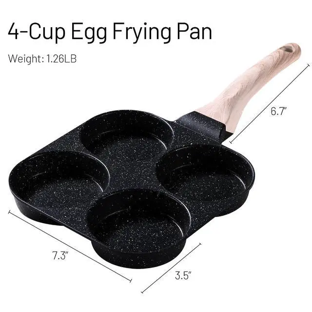 Alt view image 2 of 7 - Egg Pan Omelette Pan, 4-Cup Nonstick Granite Omelette Skillet - Pancake Pan and Healthy Egg Cooker Suitable for Gas Stove & Induction Cookware, Black