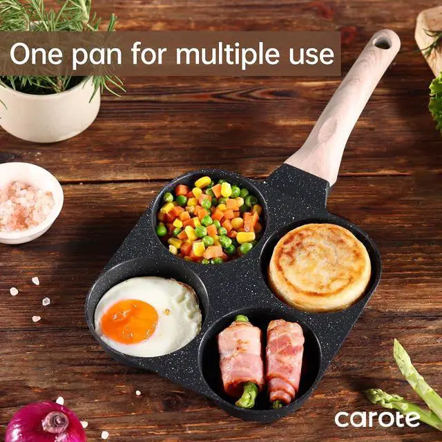 Alt view image 6 of 7 - Egg Pan Omelette Pan, 4-Cup Nonstick Granite Omelette Skillet - Pancake Pan and Healthy Egg Cooker Suitable for Gas Stove & Induction Cookware, Black