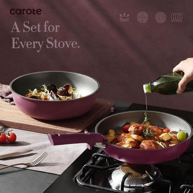 Alt view image 5 of 7 - 38-Piece Nonstick Pots and Pans Set with Knife Set, Cookware Sets with Detachable Handle, Kitchen Cooking Set - Camping Cookware, Dishwasher & Oven Safe, Induction Compatible