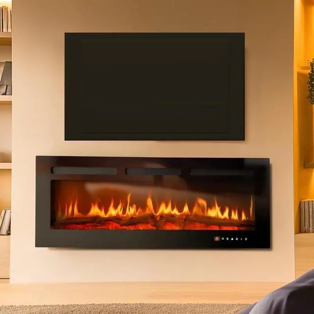 Alt view image 4 of 6 - 50 inch Wall Mounted Electric Fireplace Indoor Recessed Fireplace Heater with Touch Screen, Timer, Adjustable Flame Color and Speed