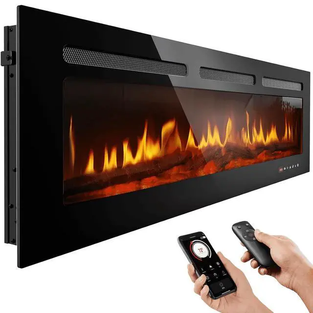 Alt view image 3 of 6 - 50 inch Wall Mounted Electric Fireplace Indoor Recessed Fireplace Heater with Touch Screen, Timer, Adjustable Flame Color and Speed