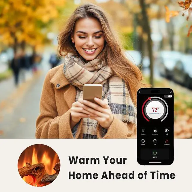 Alt view image 6 of 6 - 50 inch Wall Mounted Electric Fireplace Indoor Recessed Fireplace Heater with Touch Screen, Timer, Adjustable Flame Color and Speed