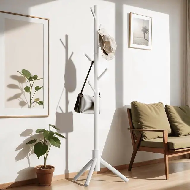 Main image of Coat Rack Stand with 3 Height Options and 8 Hooks Wooden Freestanding Coat Rack for Home, Office, Entryway, Hallway