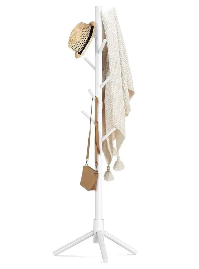 Alt view image 6 of 7 - Coat Rack Stand with 3 Height Options and 8 Hooks Wooden Freestanding Coat Rack for Home, Office, Entryway, Hallway