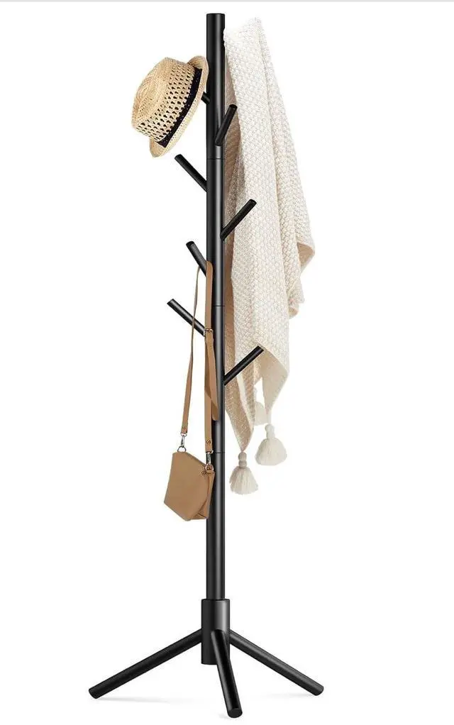 Alt view image 3 of 7 - Coat Rack Stand with 3 Height Options and 8 Hooks Wooden Freestanding Coat Rack for Home, Office, Entryway, Hallway