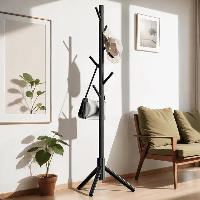 Main image of Coat Rack Stand with 3 Height Options and 8 Hooks Wooden Freestanding Coat Rack for Home, Office, Entryway, Hallway